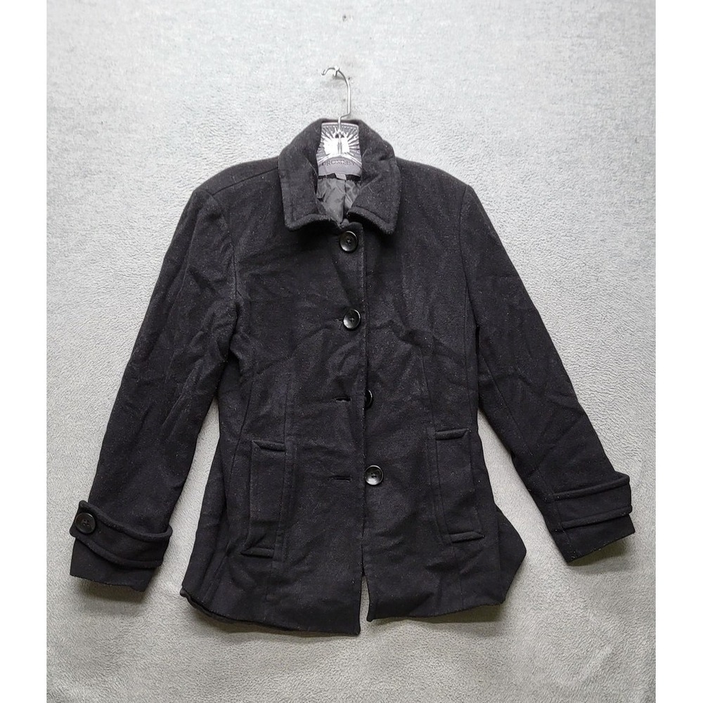 Bromley Collection Women Jacket M Black Polyester Wool Peacoat Button